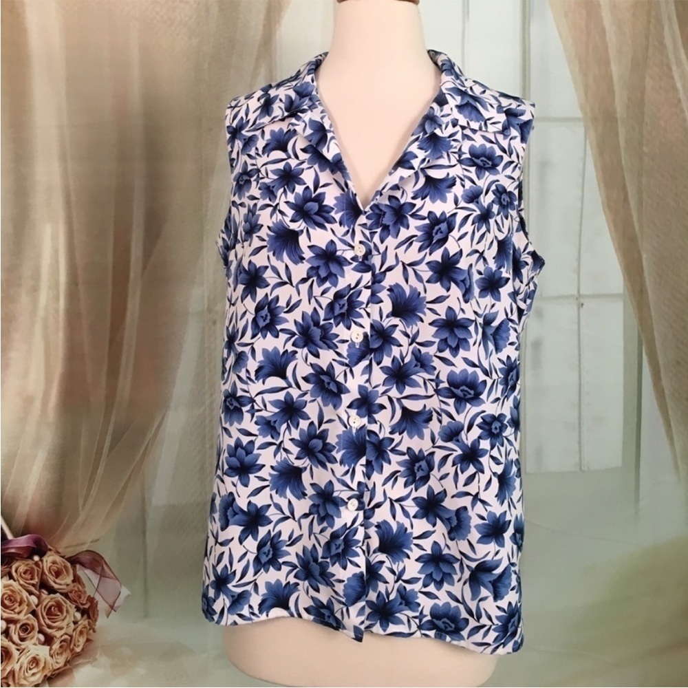 EP Pro Blue Floral Sleeveless Golf Blouse M
